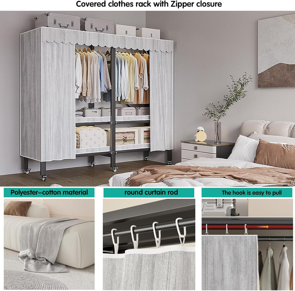 Heavy Duty Portable Closet with Cover Foldable Covered Clothes Rack for Hanging Clothes Armoire Wardrobe Closet