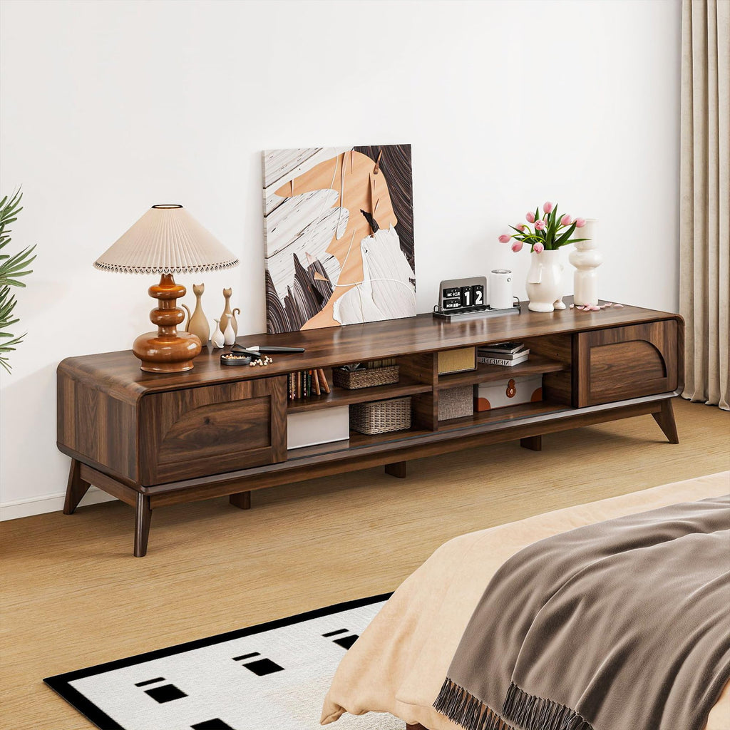 70" Mid Century TV Stand w/ Sliding Barn Door, Walnut