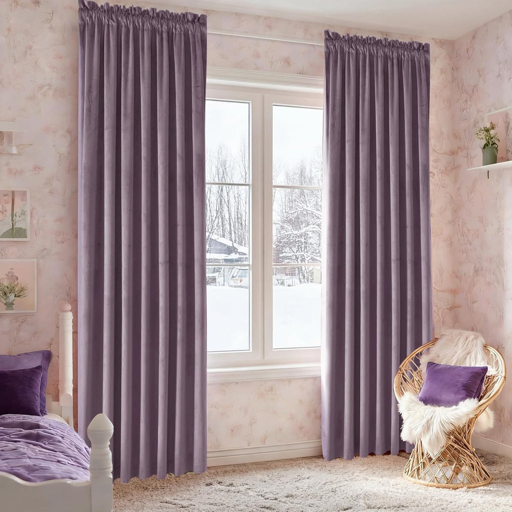 Luxury Velvet Curtains 84 inch Length Thermal Insulated Room Darkening Rod Pocket Curtains for Living Room/Sliding