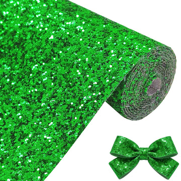 Christmas Green Chunky Glitter Faux Leather Fabric Roll 12 x 52 Inch, Saint Patrick's Day Craft Material for DIY