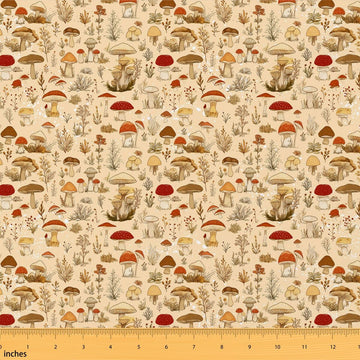 Mushroom Fabric Material by The Yard Pattern Types of Mushrooms Decorative Fabric Wild Species Natural Organic Food