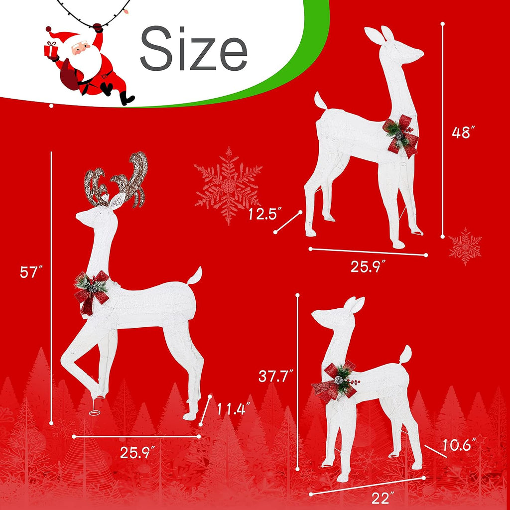 5Ft 3-Piece LED Lighted Christmas Deer Family Outdoor Yard Decorations,3D Super Large Christmas Reindeer