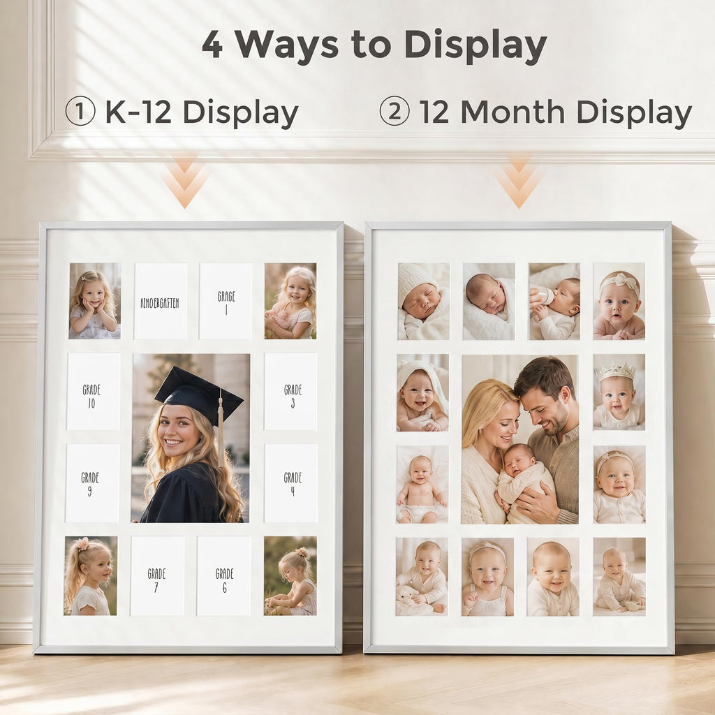 12x16 School Picture Frame, Collage Frame for School Years, Silver