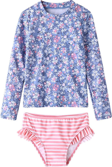 Toddler and Little Girls Rash Guard Sets with Bikini Bottom Swimwear