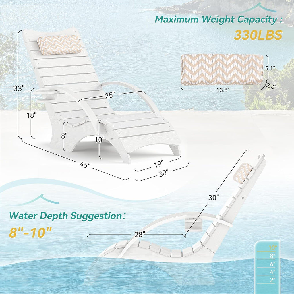 Pool Lounge Chairs Set of 2 with Armrest & Cupholder, 8-10 Shallow | HDPS Fade Resistant, Headrest, 330lbs Capacity