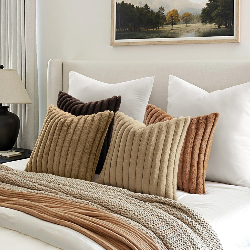 Fall Faux Fur Plush Decorative Throw Pillow Covers 20x20, Dark Brown