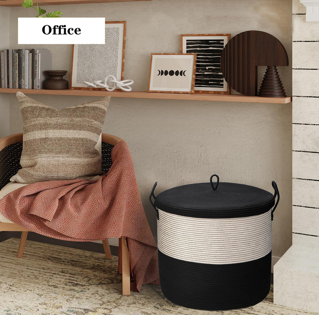 21" x 18"Extra Large storage baskets, Eco-friendly rope baskets with lid, blanket basket living room with lid, hampers