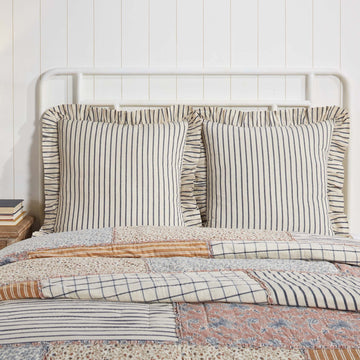 Kaila Vintage Farmhouse Bedroom Decor, Fabric Blue Stripe Euro Sham 26x26