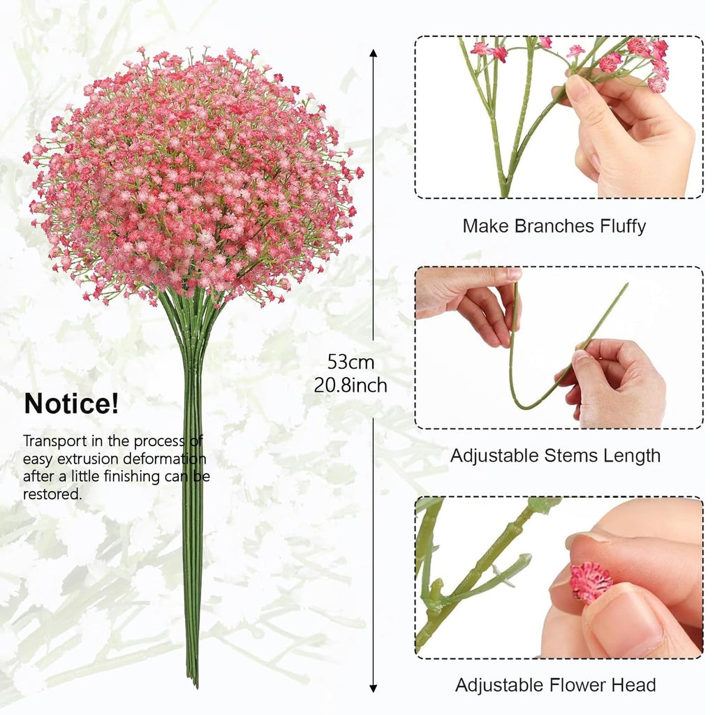 24Pcs Babys Breath Artificial Flowers Bulk, Pink
