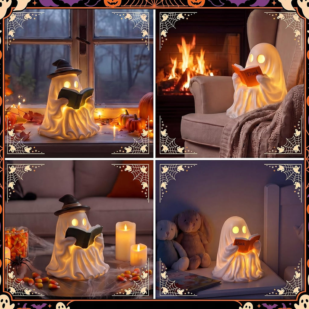 Halloween Decorations Indoor - Light Up Reading Ghost Couple - Set of 2