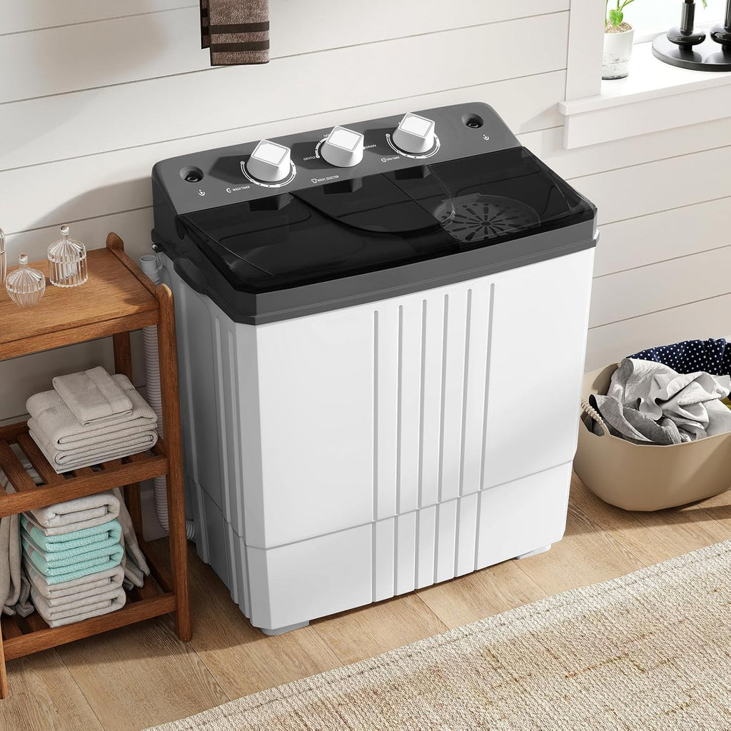 Portable Washing Machine, Twin Tub 20Lbs Capacity, Compact Laundry Washer(12Lbs) and Spinner(8Lbs), Durable Design for