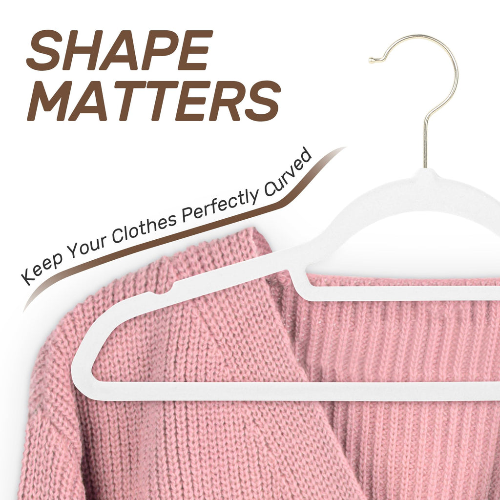 Velvet Hangers 30 Pack with Gold Hooks, Non-Slip Felt Clothes Hangers White