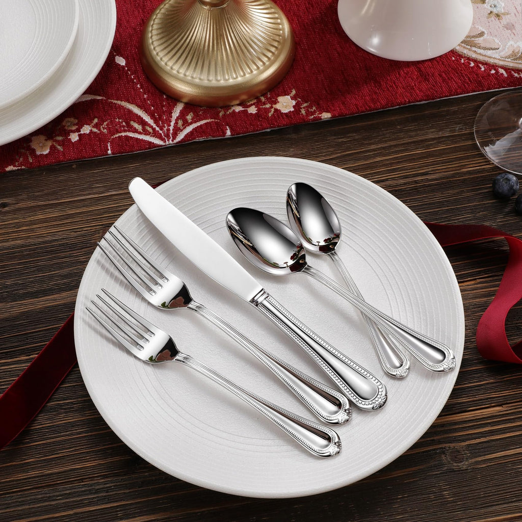 Premium Pearl Edge 20/45/65-Piece Silverware Set (45, Silver)