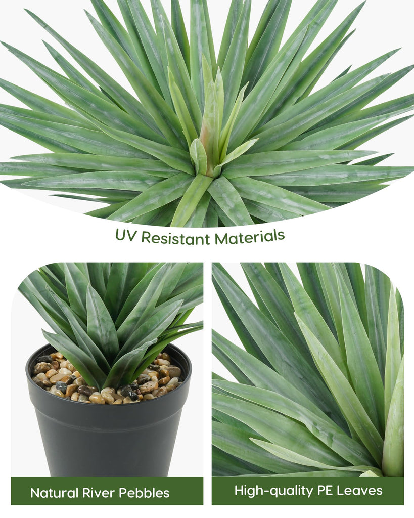 Artificial Agave Plant in Black Pot with Real Stone Pebbles, Large Fake Agave Plant for Indoor and Outdoor-22 inches