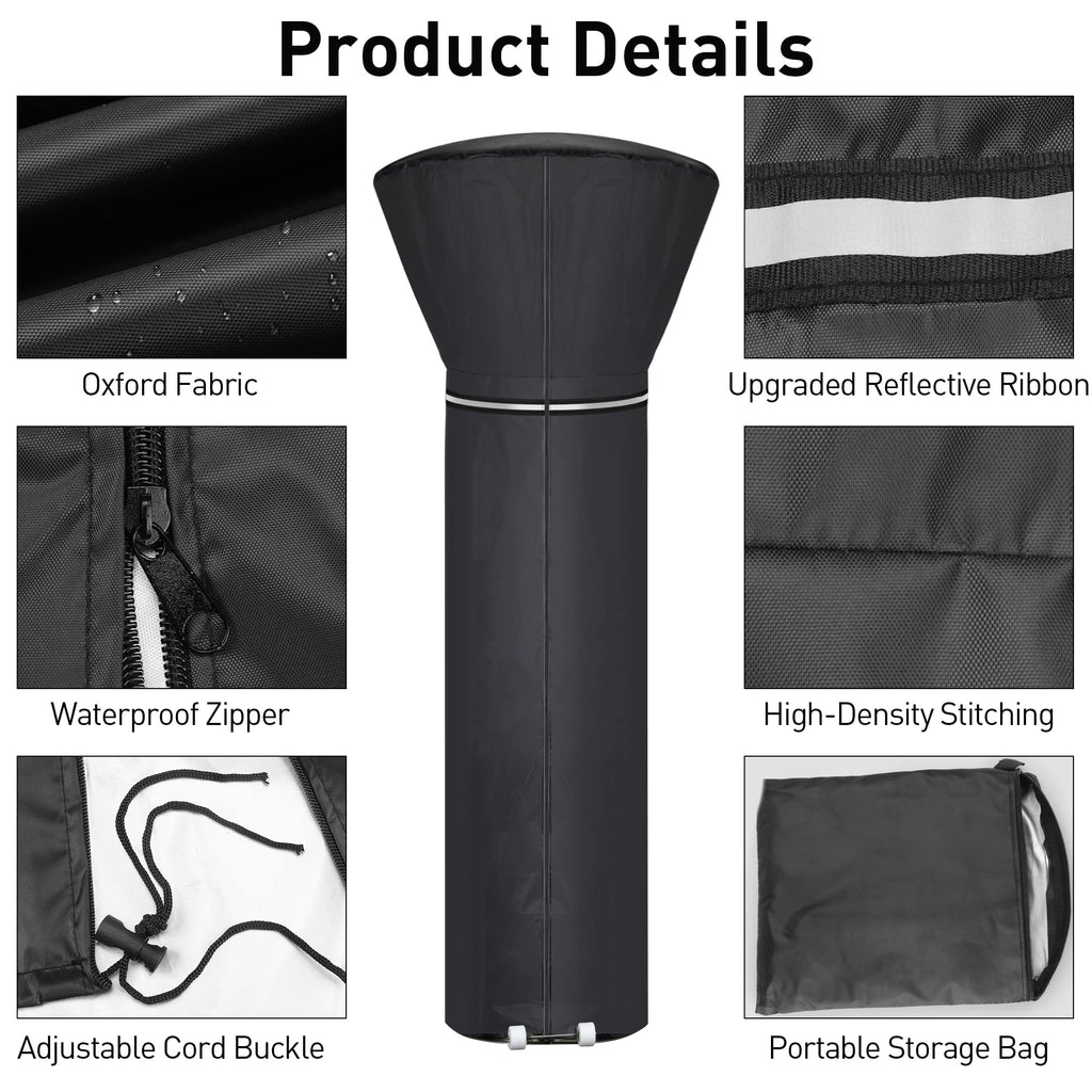 Upgraded Patio Heater Covers Waterproof, Outdoor Heater Cover with Reflective Ribbon, Zipper and Storage Bag