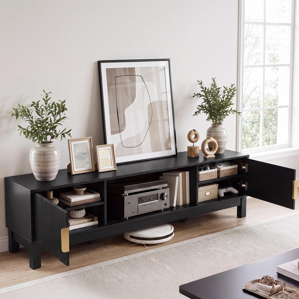 Mid-Century Modern Fluted TV Stand for TVs up to 75/80", Black