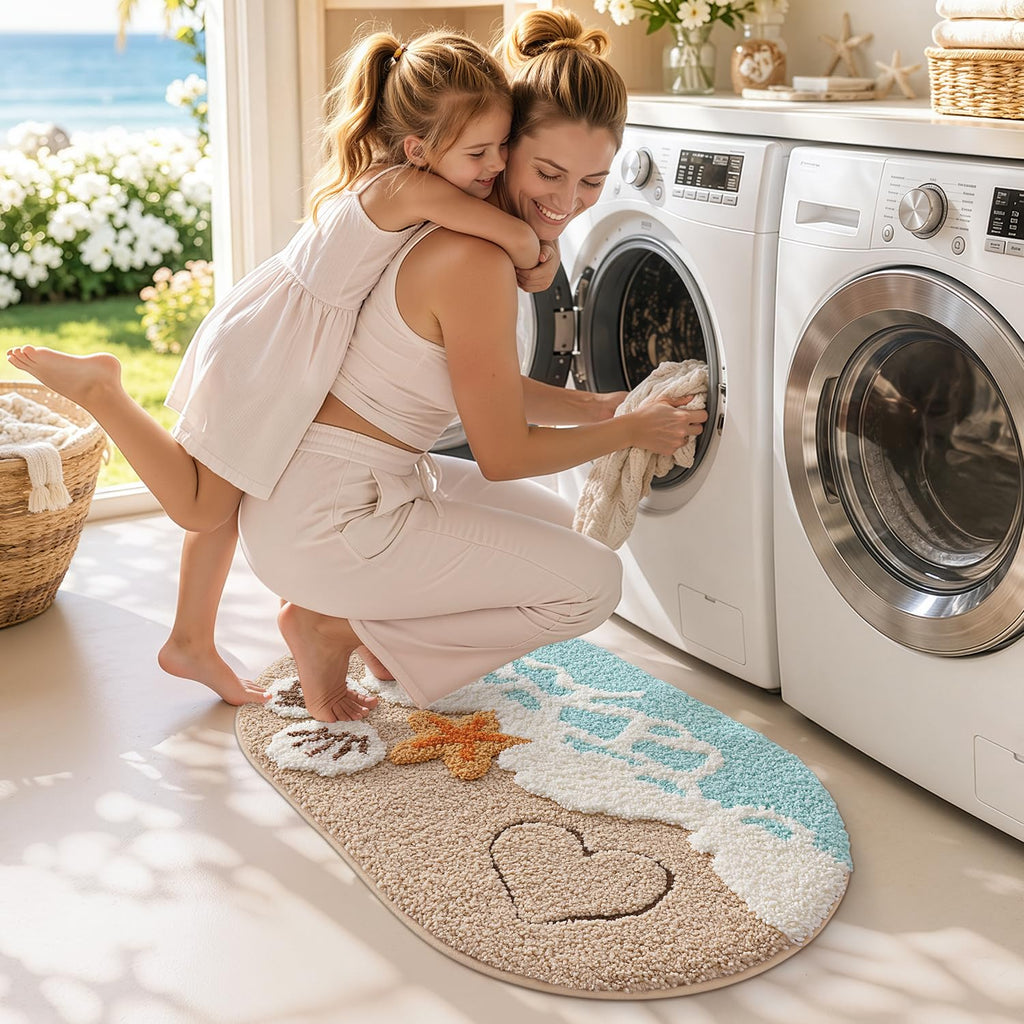 Beach Bathroom Rug Oval Soft Microfiber Absorbent Bath Mat 22x34