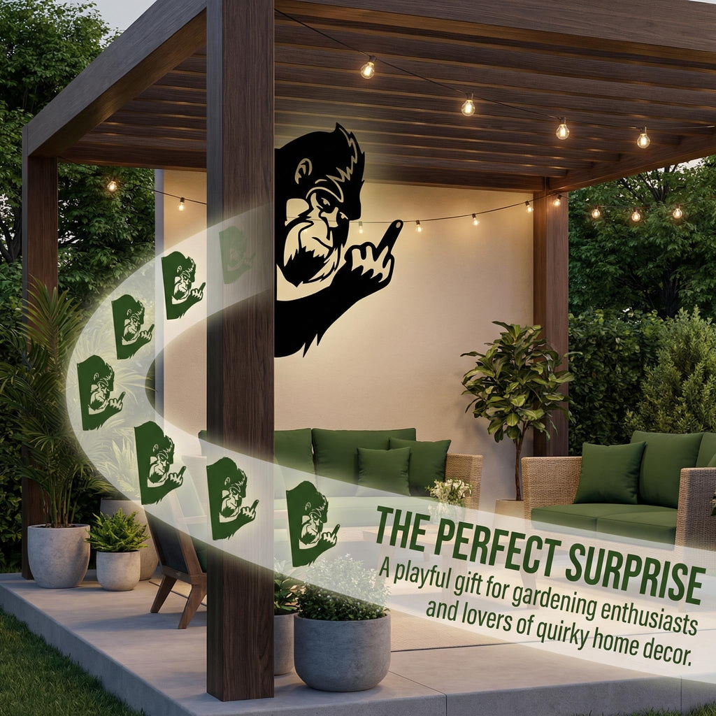 Peaking a Boo Flipping Off Bigfoot Animal Metal Sign Art Ornament, Animals Peeking Around Metal Sign, Animal Peeping