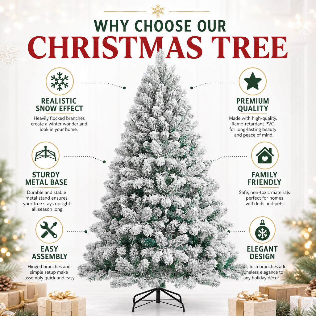 6ft Snow Flocked Artificial Christmas Tree Unlit with 1010 Branch Tips
