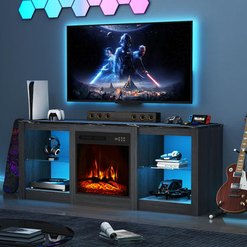 Electric Fireplace TV Stand for TVs Up to 65", 58" Entertainment Center Console Table with 18" Fireplace/LED