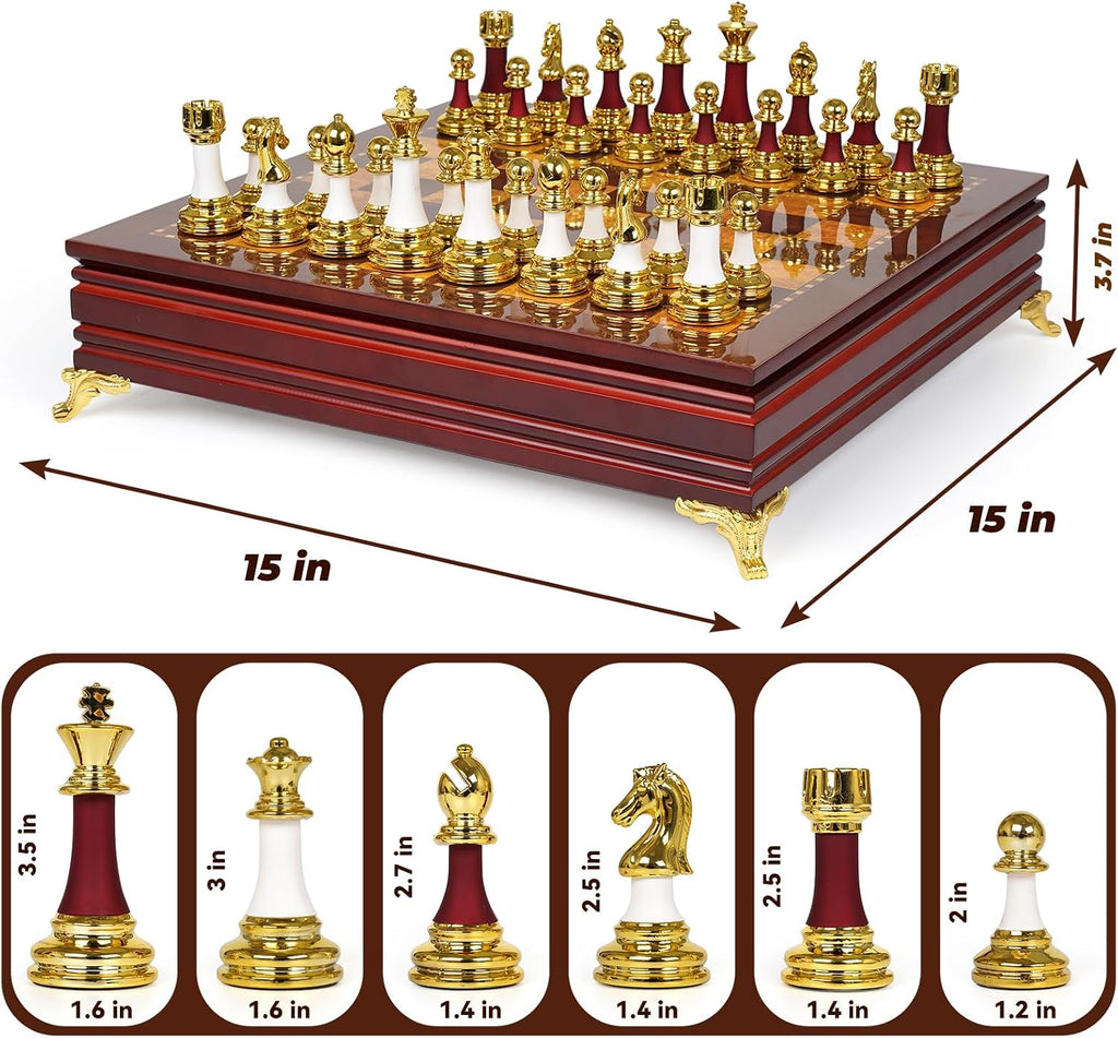 15-Inch Large Chess Set for Adults and Kids - Weighted Zinc Alloy & Acrylic Chess Pieces with Wooden Chess Board