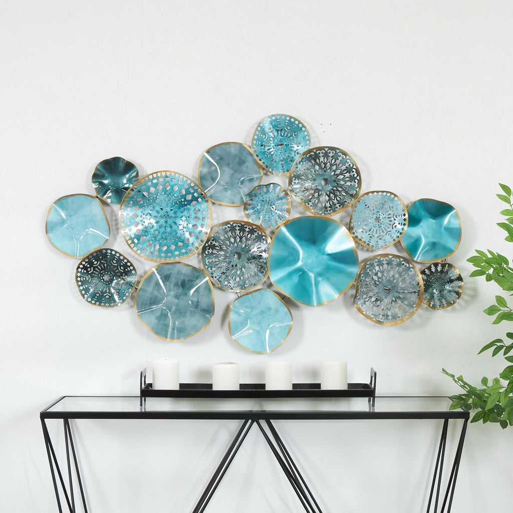 Metal Plate Home Wall Decor 3D Overlapping Discs Wall Sculpture, Wall Art 50" x 3" x 25", Multi Colored