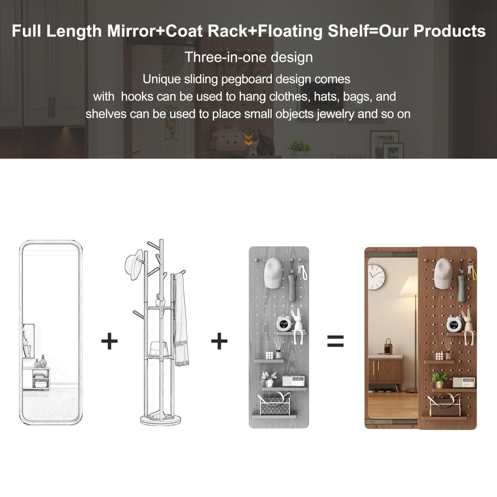 Full Length Mirror with Shelf and Hooks,Entry Way Mirrors for Wall,Wall Mirror with Shelf,Wall Mirror with Storage