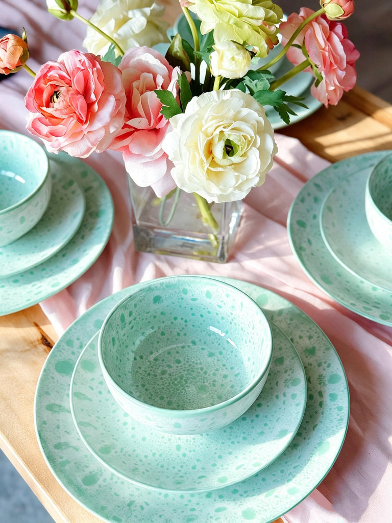 12 Pcs Speckled Glaze Ceramic Dinnerware Set for 4, Mint Green
