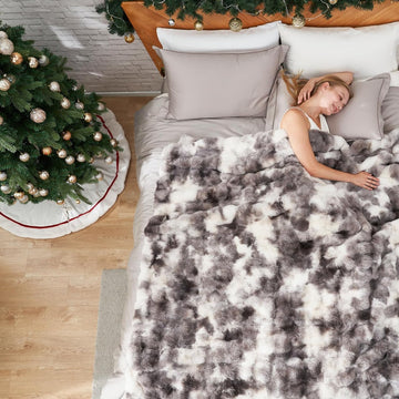Faux Fur Throw Blanket for Bed King Size, Fuzzy Soft Plush Thick Bubble Blanket for Sofa Bedroom Living Room, 90 * 90
