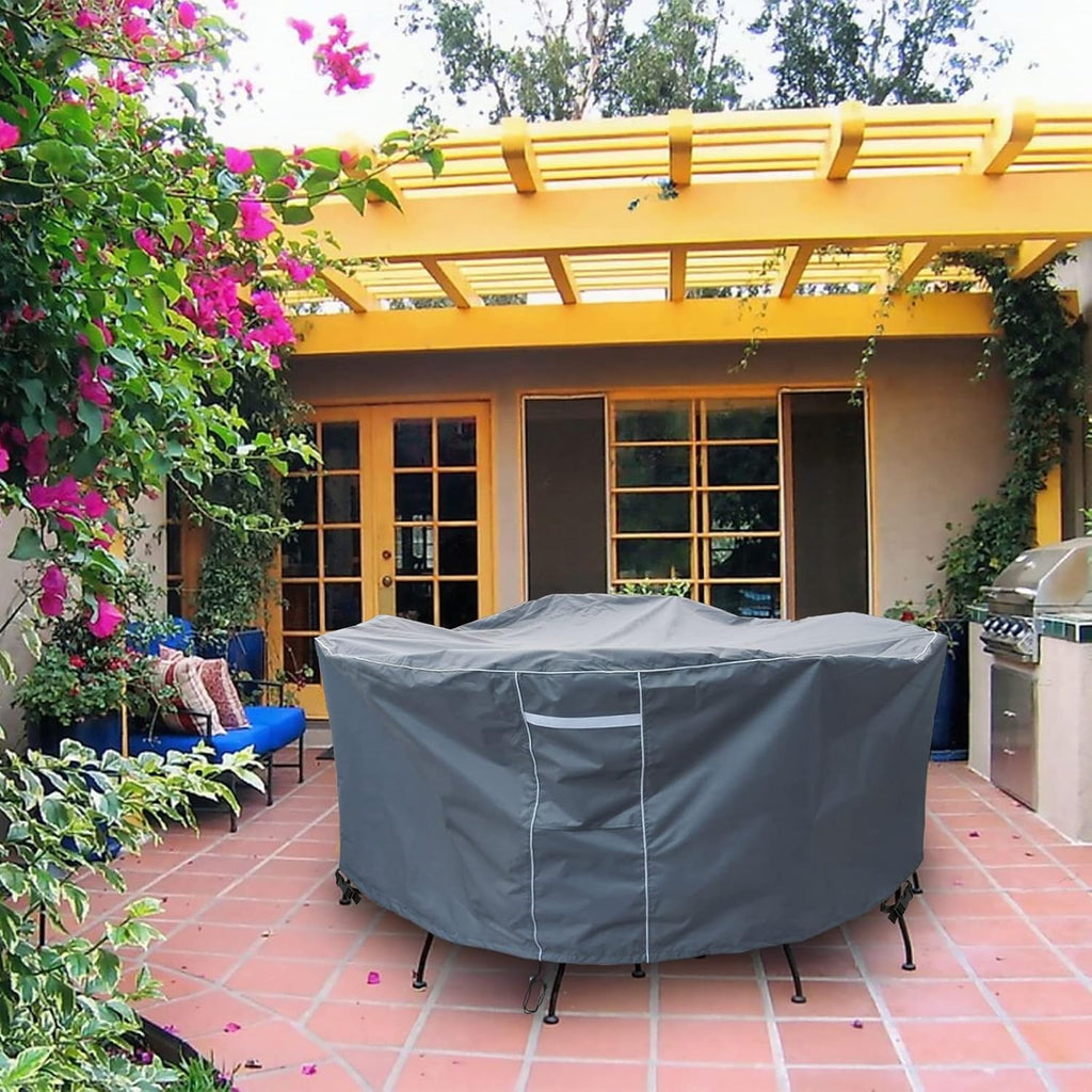 Round Outdoor Furniture Cover Waterproof, Round Patio Furniture Covers Table and Chairs Set, Heavy Duty 600D, 62" Dia