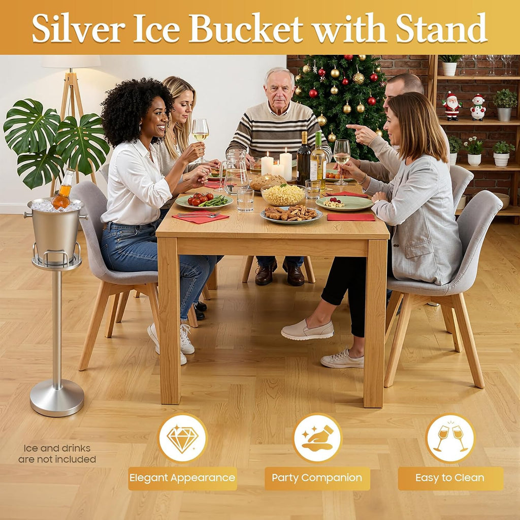 Champagne Ice Bucket with Stand, Stainless Steel Wine Chiller on Rack for Party Bar Club Wedding, 5L Capacity, Silver