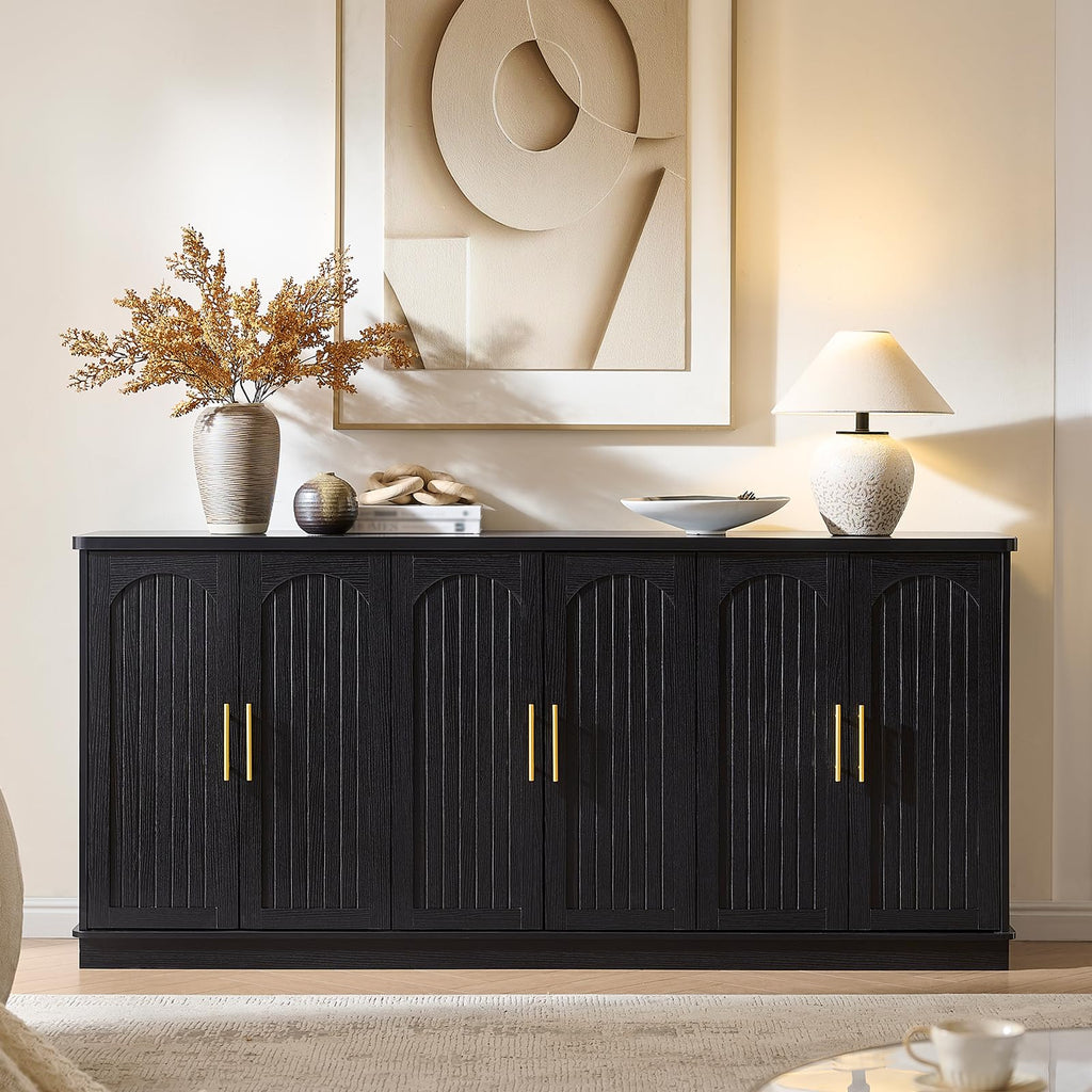 70" Modern Buffet Cabinet with 6 Doors Storage (Black)