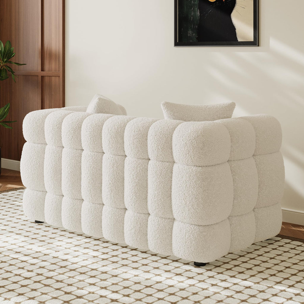 55" Boucle Cloud Loveseat with 2 Pillows, Beige White