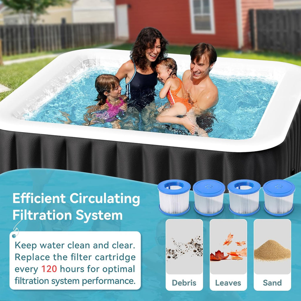 Inflatable Hot Tub, Large Square Portable Blow Up Hot Tub, 2-4 Person Leak-Proof PVC Outdoor Spa with 120 Air Jets