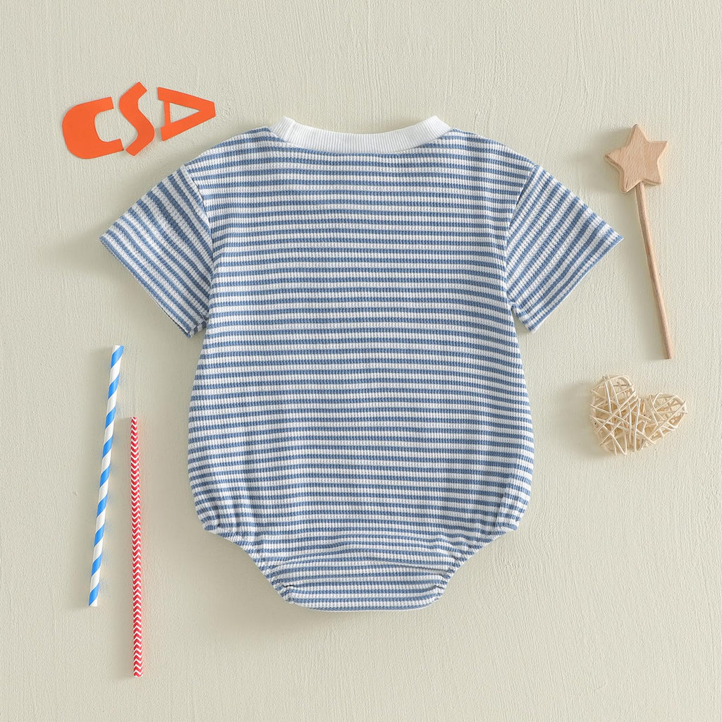4th Of July Baby Boy Outfit Newborn Infant Waffle Short Sleeve Bubble Romper Toddler Cute Summer Patriotic Clothes (C