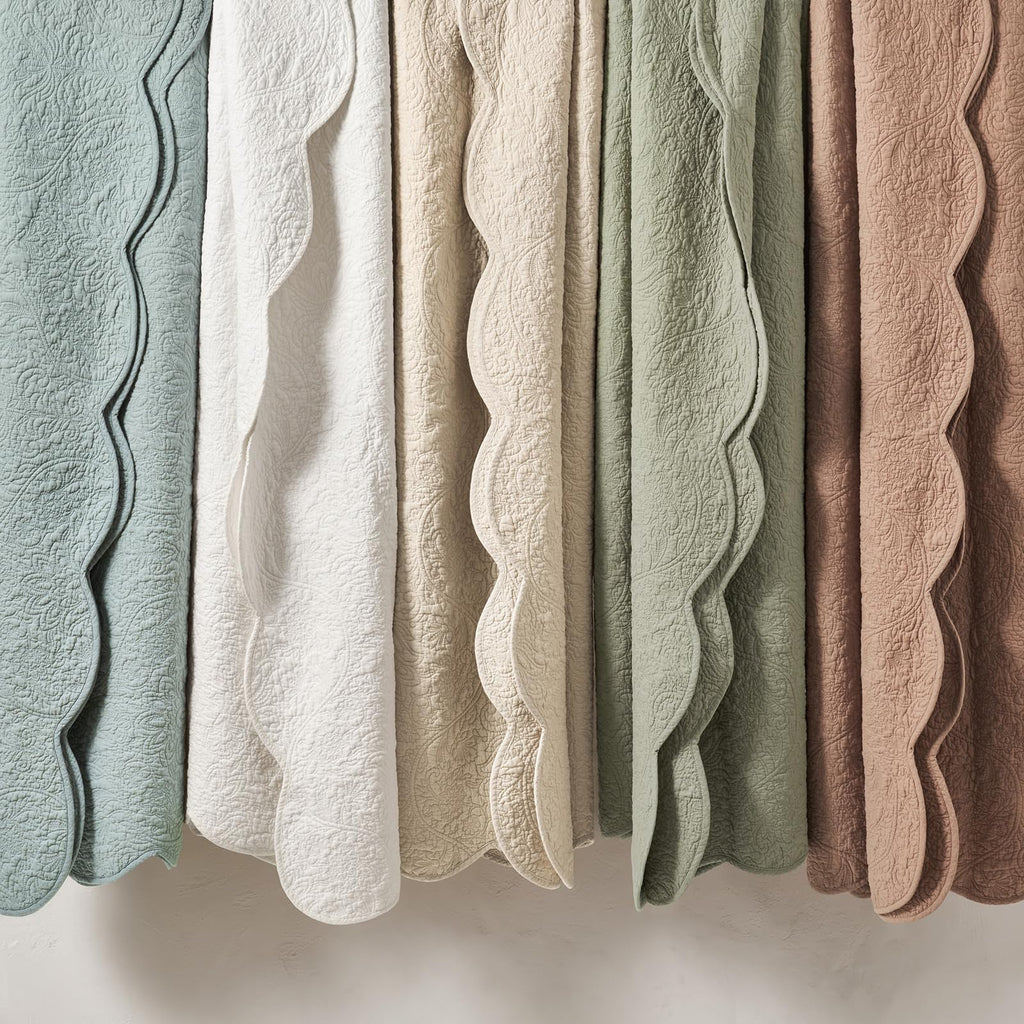 100% Cotton Scalloped Quilt Set, Birch