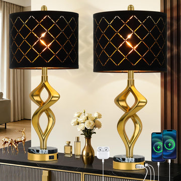 28.5" Gold Sculptural Table Lamps Set of 2 with USB & AC