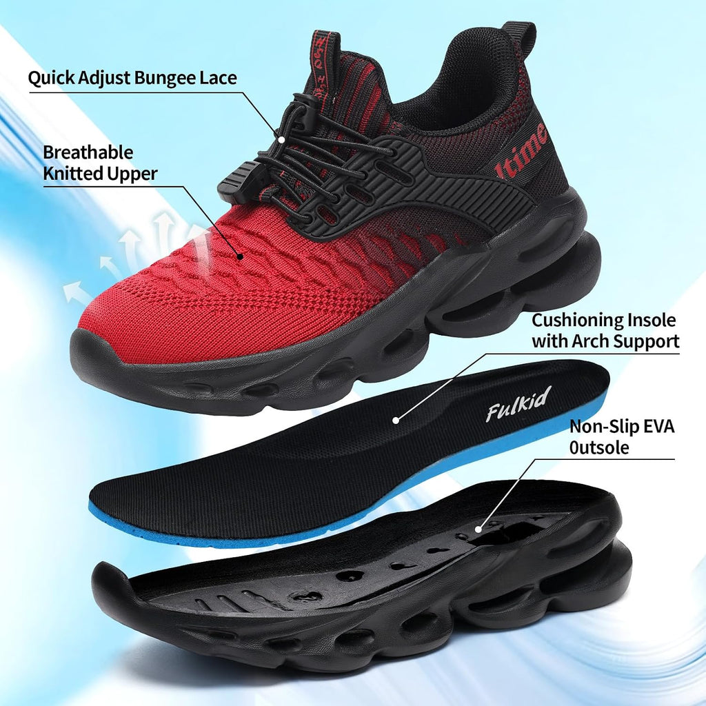 Girls Boys Sneakers Lightweight Breathable Kids Girls Boys Tennis Shoes Slip on with Bungee Lace Running Athletic