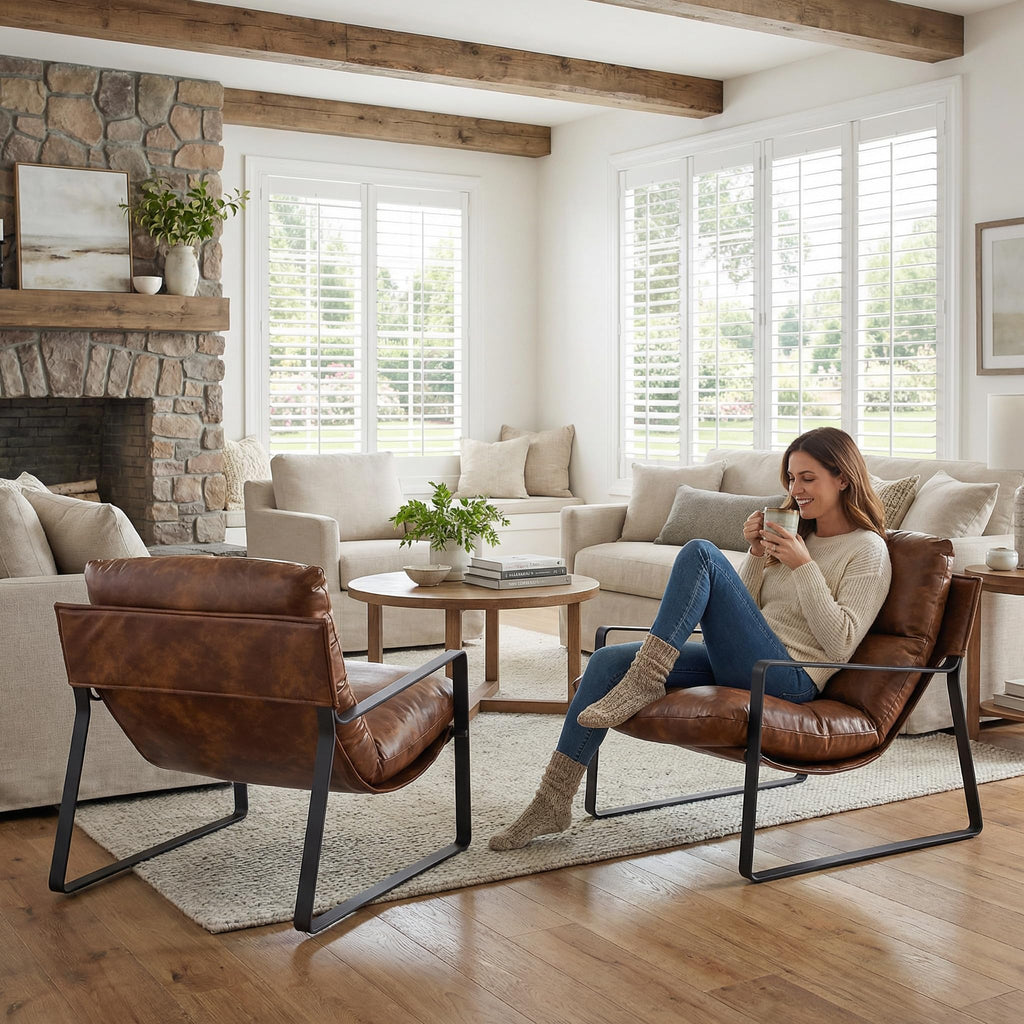 Set of 2 Modern PU Leather Accent Armchair, Retro Brown
