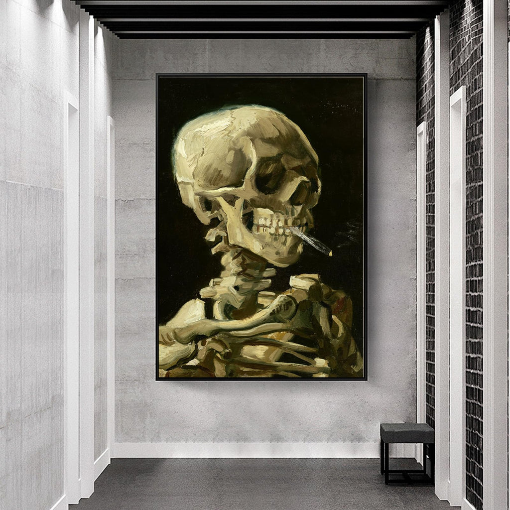 Van Gogh Canvas Wall Art - Skull with Cigarette Print by Vincent Van Gogh - Skeleton Poster Famous Oil Paintings Cool