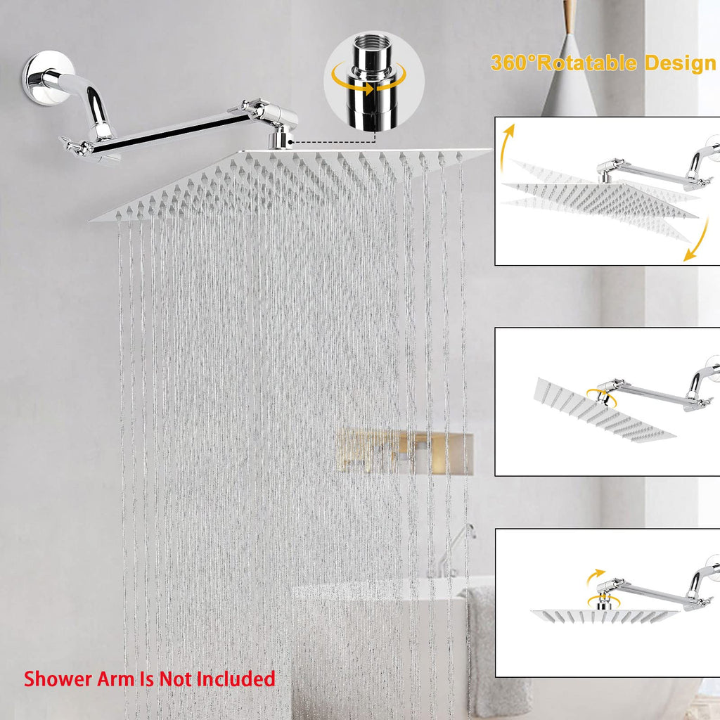 Rain Shower Head, High Flow Stainless Steel Square Rainfall Shower, High Pressure Design, Awesome Shower Experience