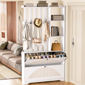 Room Divider with Shelves and Shoe Storage Cabinet, Wall Partition Divider