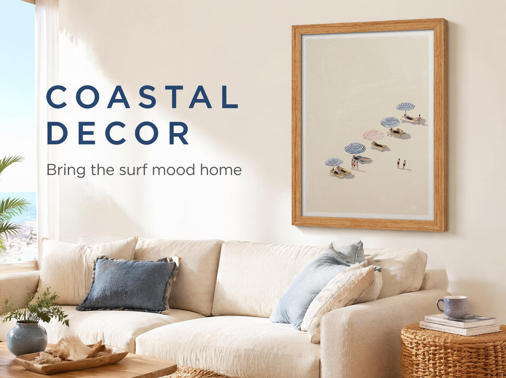 Solid Wood Framed Minimalist Summer Ocean Beach Scene Canvas Wall Art