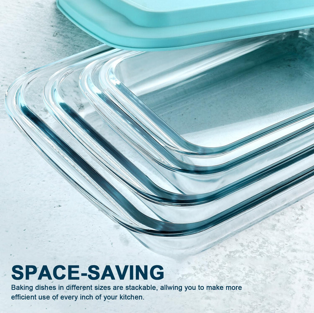 8 Piece Deep Glass Baking Dish with Lids, BPA free, Green