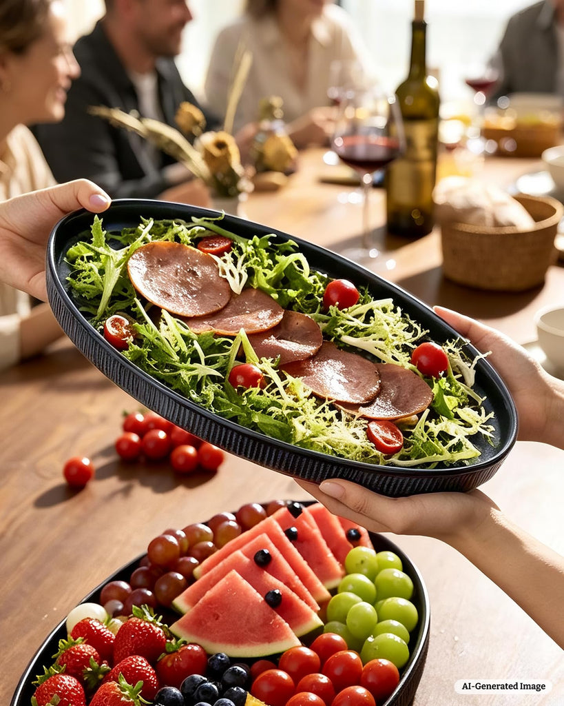 Large Serving Platters Set of 3 Sizes - Oval, Nebulas Blue