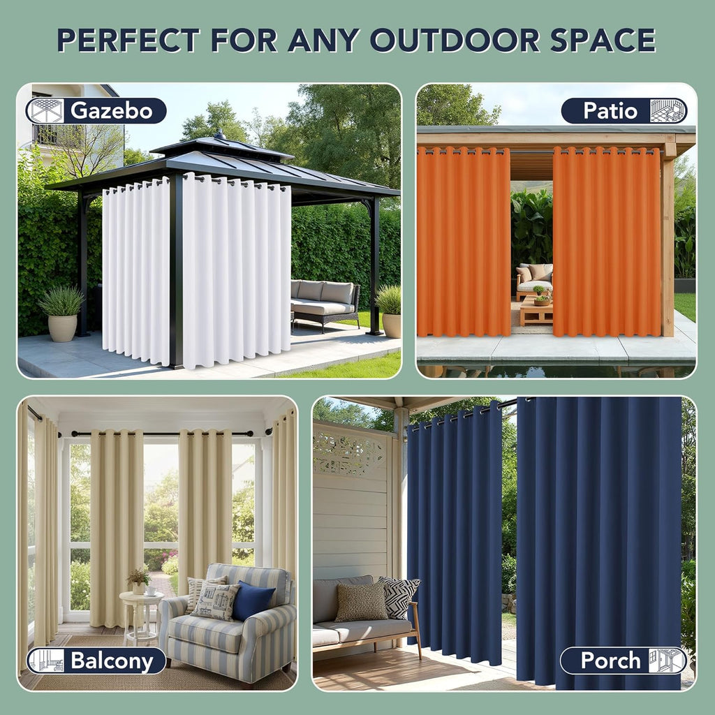 Outdoor Curtains Waterproof, 6 Drape Panels, Sun Shades | Privacy & Weatherproof, Outside Curtains for Porch, Gazebo