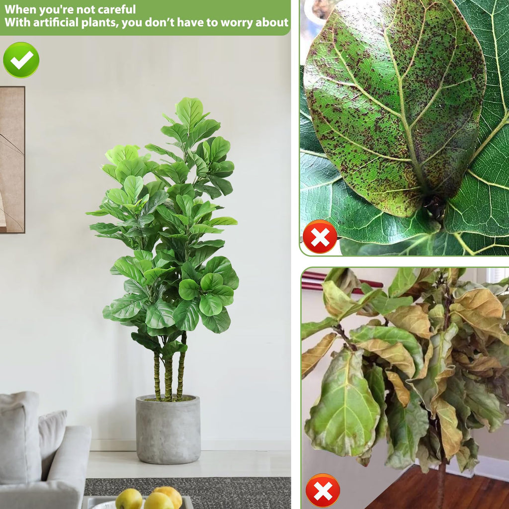 6ft Artificial Fiddle Fig Tree in Pot Faux Fiddle Fig Tree Large Artificial Tree for Indoor Outdoor House Living Room