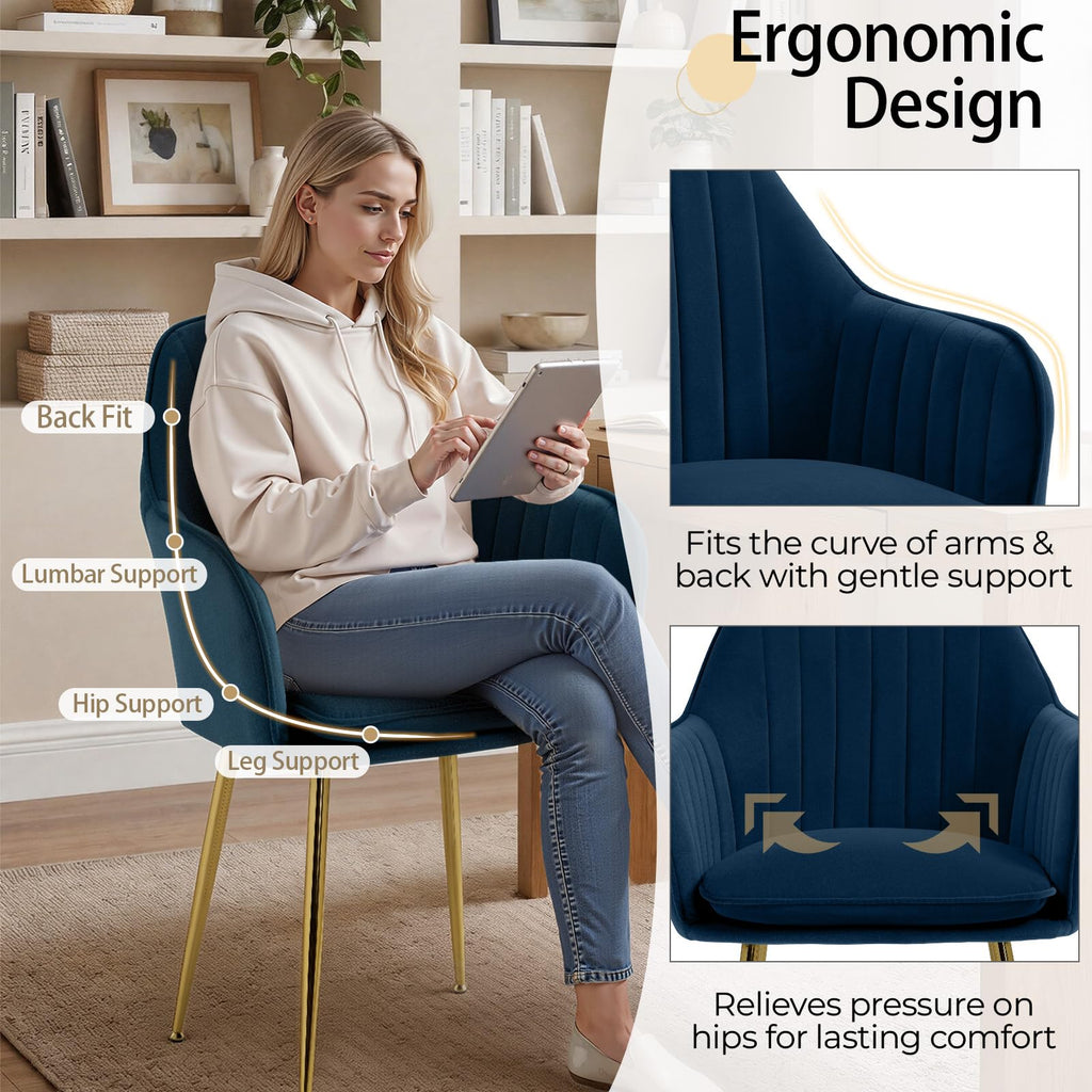 Modern Living Dining Room Accent Arm Chairs Set of 4, Velvet Mid-Century Upholstered Seat Club Guest with Golden