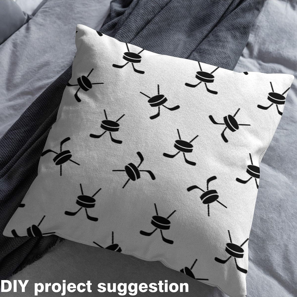 Ice Hockey Fabric by The Yard Cartoon Black White Ball Sports Themed No Stretch Sewing Fabric Geometric Circles