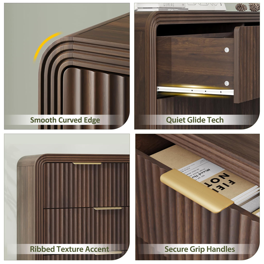 55" W Fluted 7-Drawer Dresser, Walnut